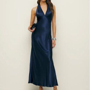 Reformation Daniela Silk Dress in Navy